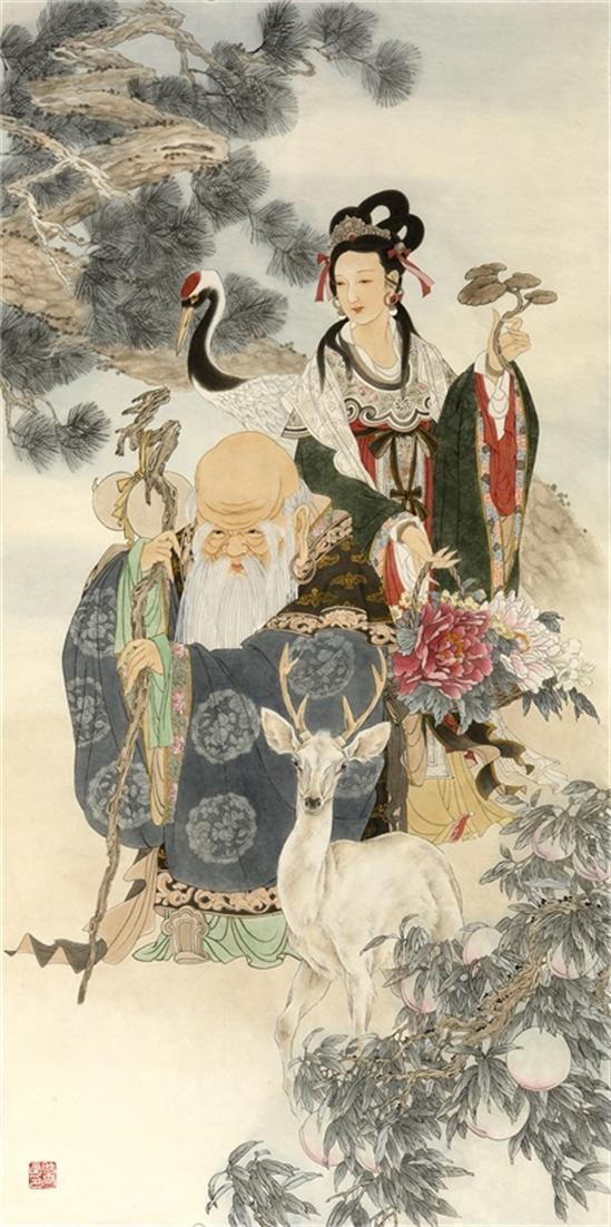 献寿图135cm×65cm纸本重彩.jpg